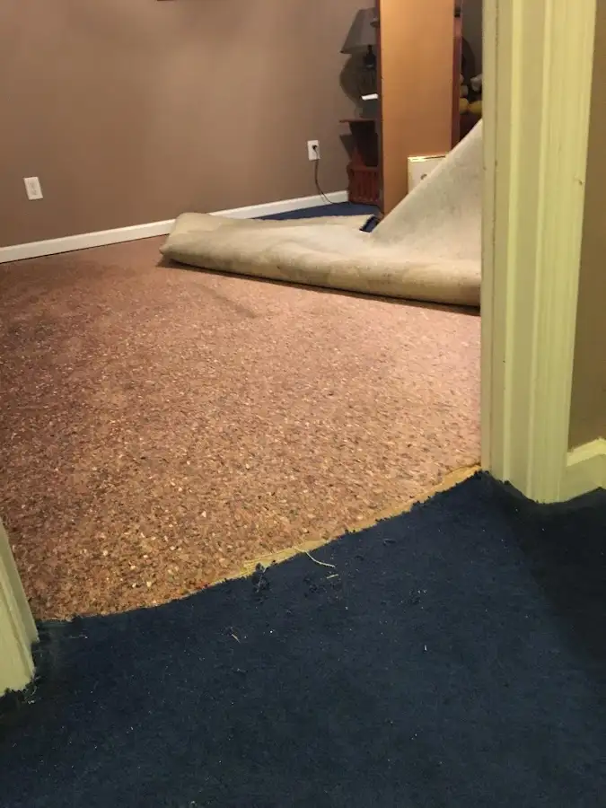 Carpet pad removal revealing water damage during Drying & Dehumidification in Hickam Housing